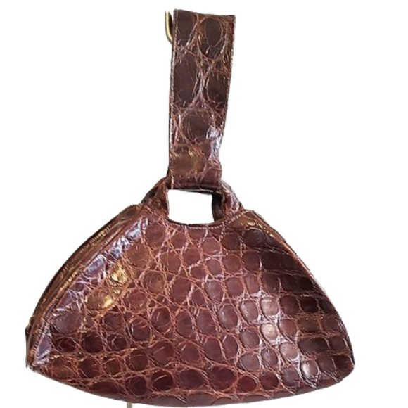 1940s Vintage Dark Brown Genuine Crocodile Small Handbag With A Top Handle - Picture 3 of 8